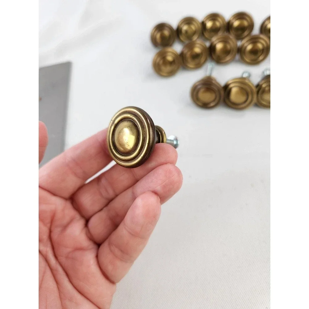 15 Vintage CABINET Knobs Pull Antique Brass Finish Drawer Round Handle